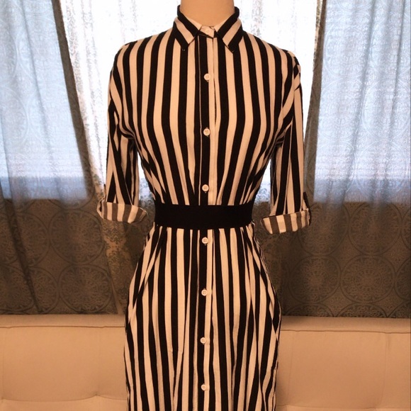 Striped Open Back Button Down Dress - Picture 3 of 8